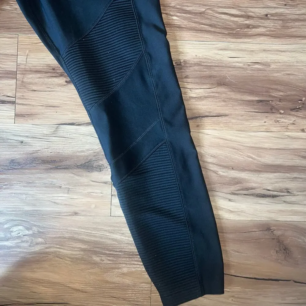 Spalding Black Athletic High Rise Active Leggings Size Large Stretch Workout